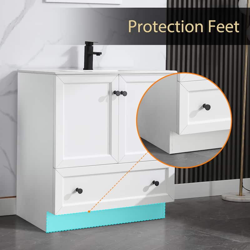 Solid Wood Bathroom Vanity Cabinet with Ceramic Undermount Sink Top Skirting Design