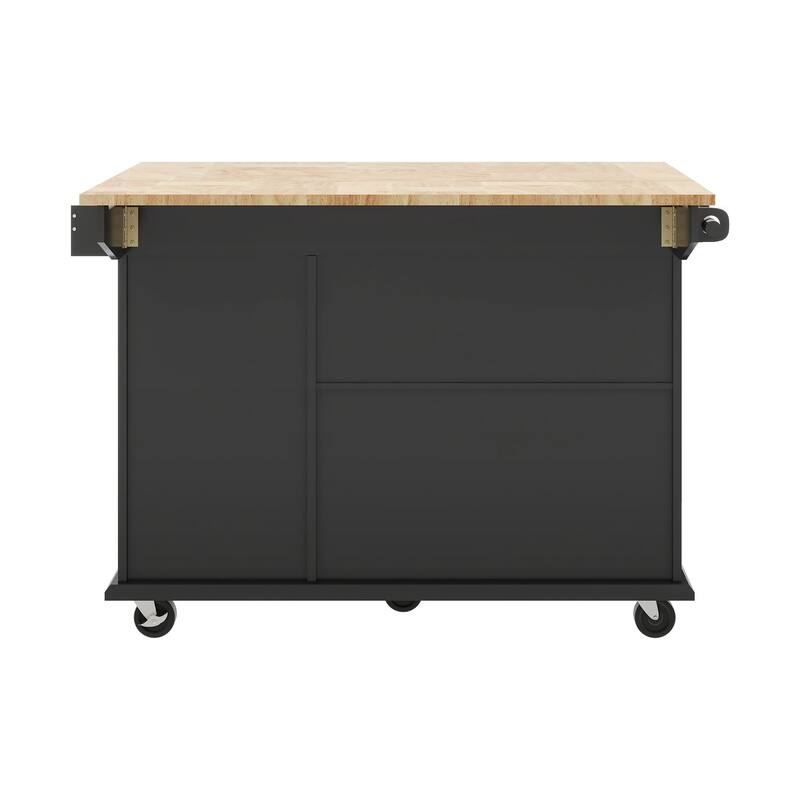 Rubberwood Kitchen Cart with Drop Leaf, Internal Storage Rack, and 2 Drawers