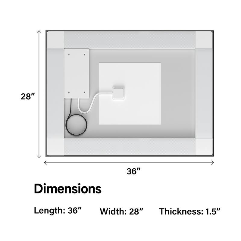 Topcraft Black Framed Tempered Glass Mirror with Dual LED Strip Lighting