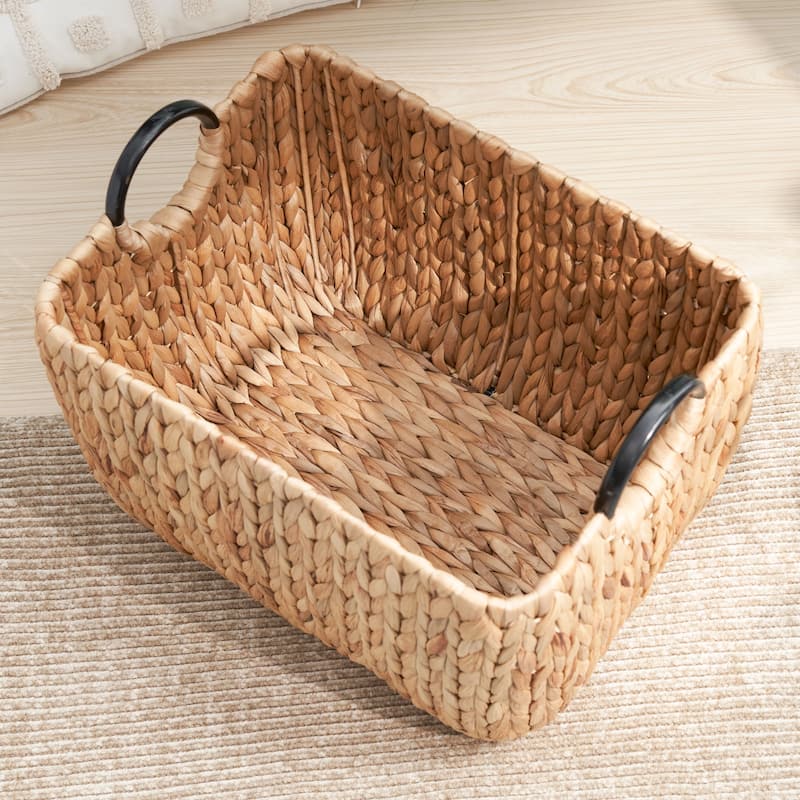 Ludmilla Rectangular Multi Purpose Water Hyacinth Woven Wicker Baskets with Handles - 16" x 12" x 13"