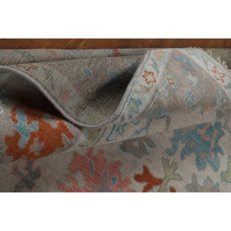 All-Over Grays Oushak Indian Area Rug Hand-Knotted Wool Carpet - 7'11" x 9'11"