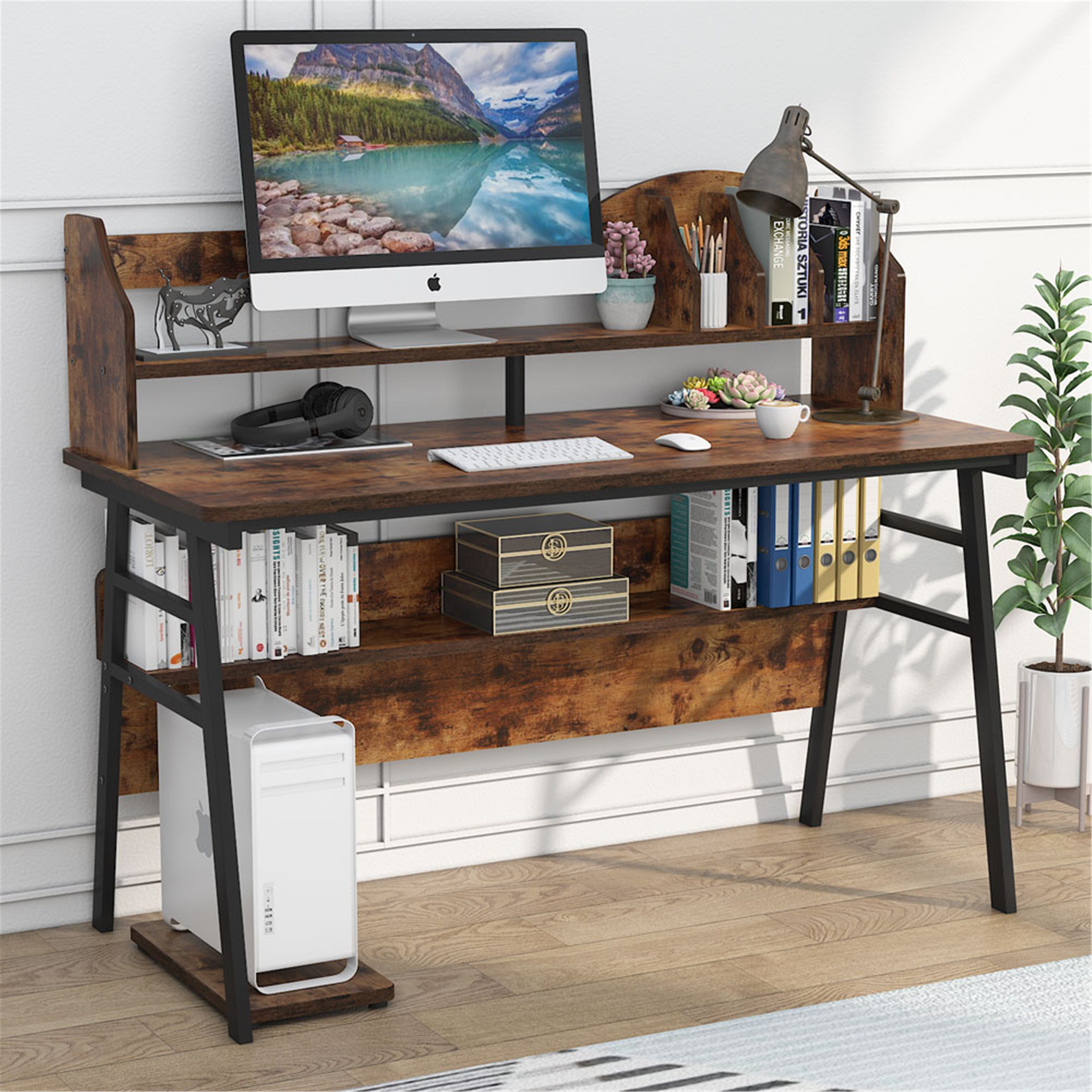 55 Computer Desk With Storage Shelf Rustic Brown Overstock 31960315