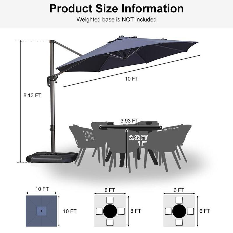 PURPLE LEAF Round 360 Degree Rotation Patio Cantilever Umbrella