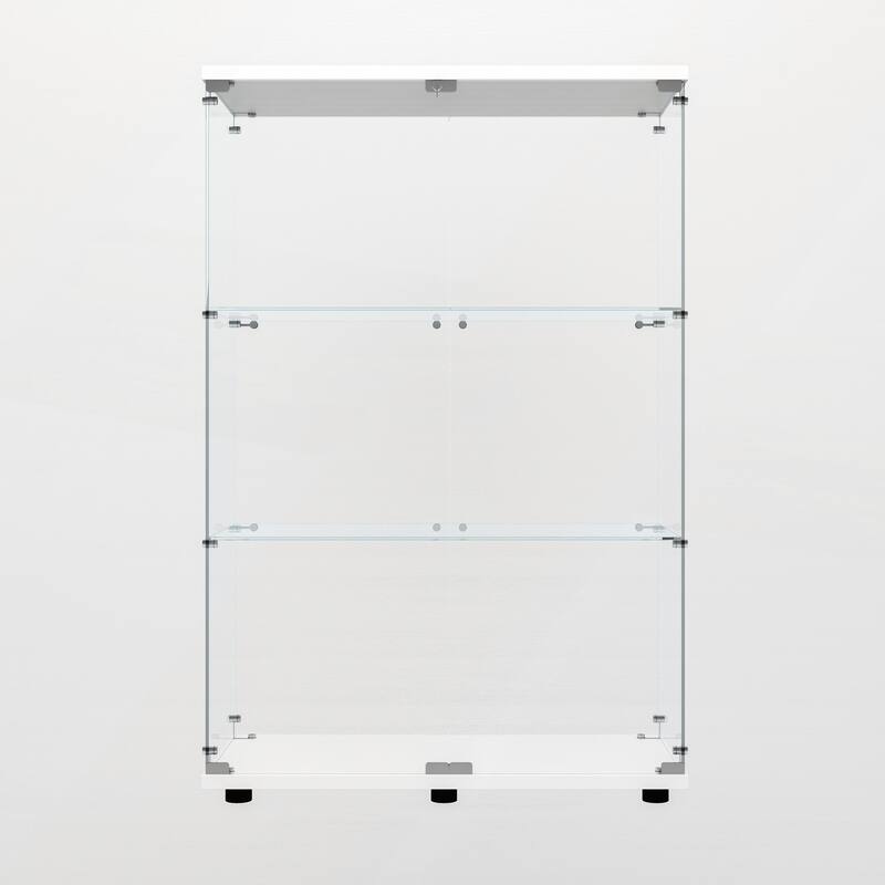 Tempered Glass Display Cabinet with Bluetooth LED Light Strip and Adjustable Floor Feet