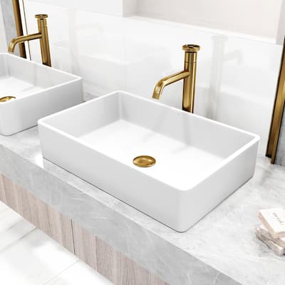 VIGO Magnolia 21"L x 14"W MatteStone Vessel Sink and Cass 12"H Faucet Set