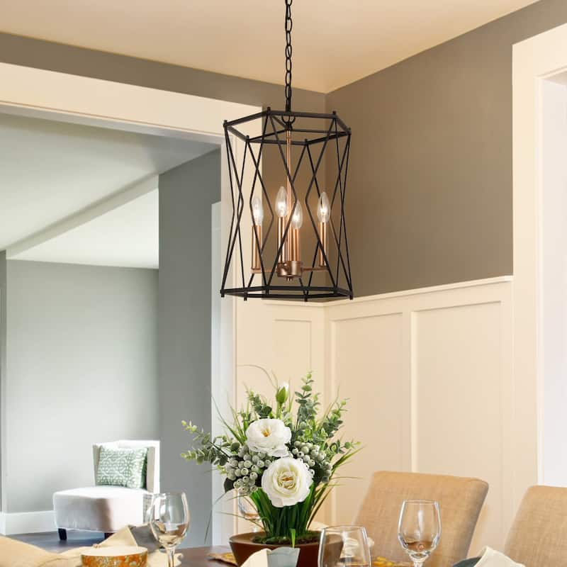 Modern Transitional Metal Kitchen Island Lantern Pendant Farmhouse Cylinder Foyer Chandelier - D 12.5"x H 18"
