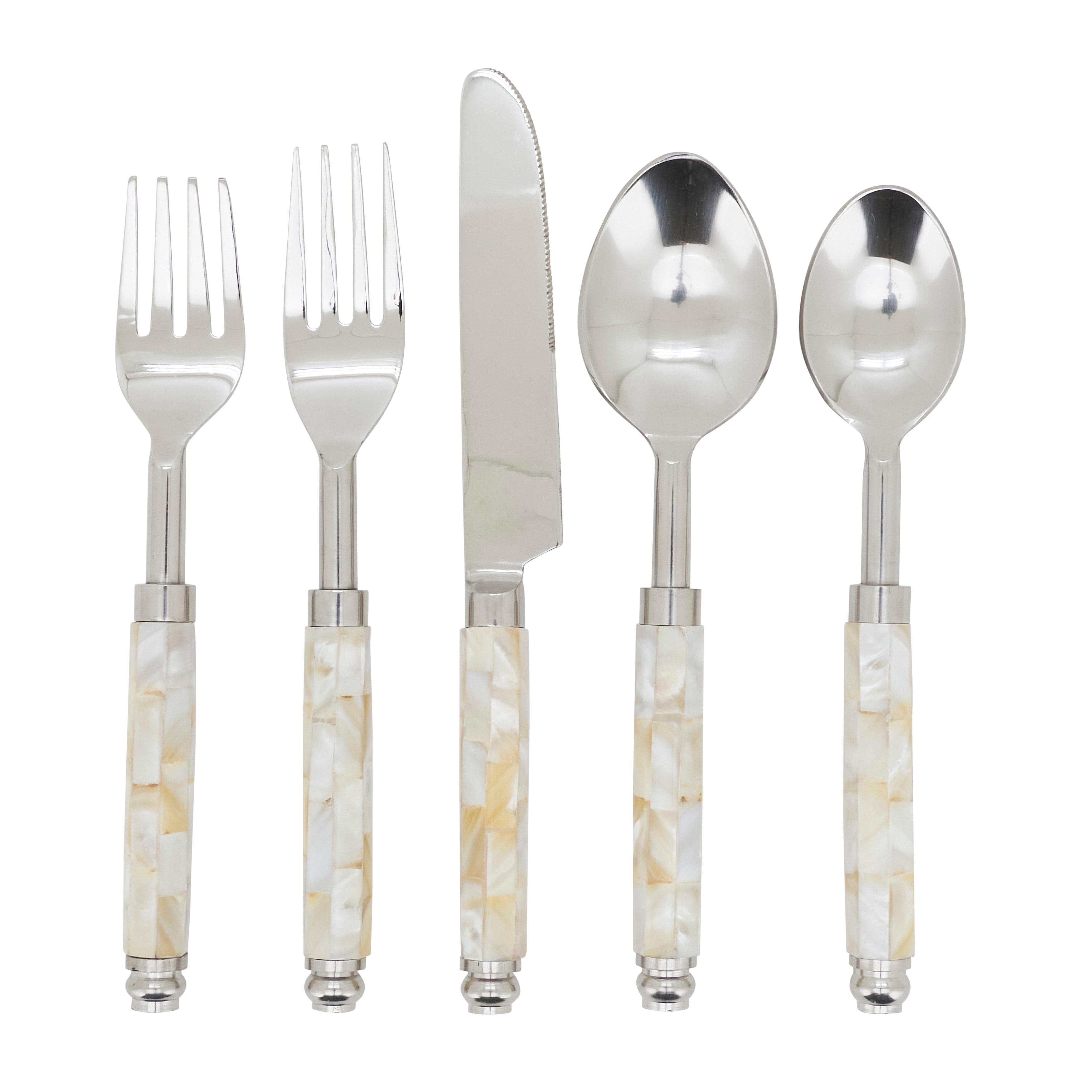 Mother-of-Pearl 5-Piece Flatware Set - Stainless Steel Cutlery with Shell Handles for Dining, Entertaining & Gifting