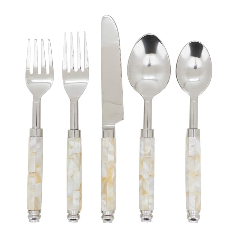 Mother-of-Pearl 5-Piece Flatware Set - Stainless Steel Cutlery with Shell Handles for Dining, Entertaining & Gifting - Service for 1