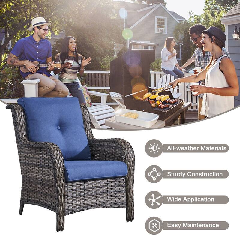 Outdoor Sofa Chair with Coffee Table and Ottoman