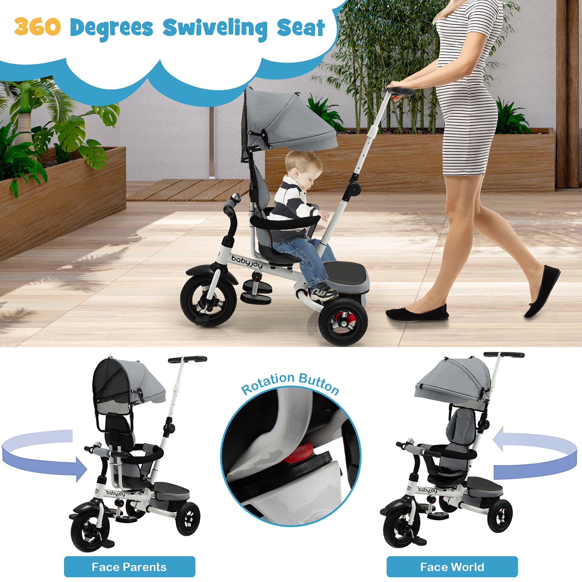 Babyjoy Baby Tricycle Folding Toddler Tricycle W Reversible Seat