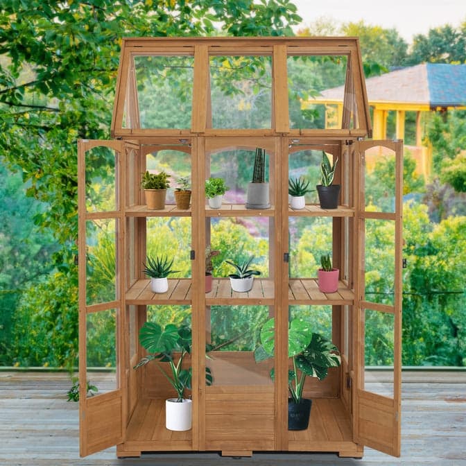 MCombo Wooden Greenhouse, Outdoor Greenhouse with Adjustable Roof Vent and 8 Lockable Door, 48" x 38.8" x 83.9" , 0851