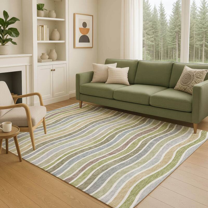 Machine Washable Indoor/ Outdoor Contemporary Stripe Chantille Rug