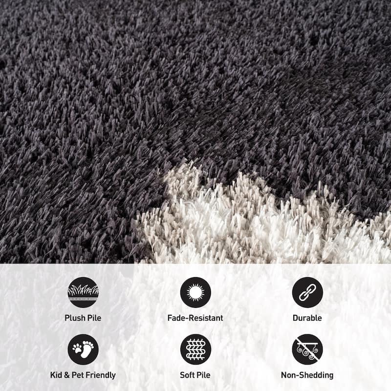 Geometric Shag Rug - Soft & Stylish - Anthracite Dark Gray - Medium Pile, Easy to Clean