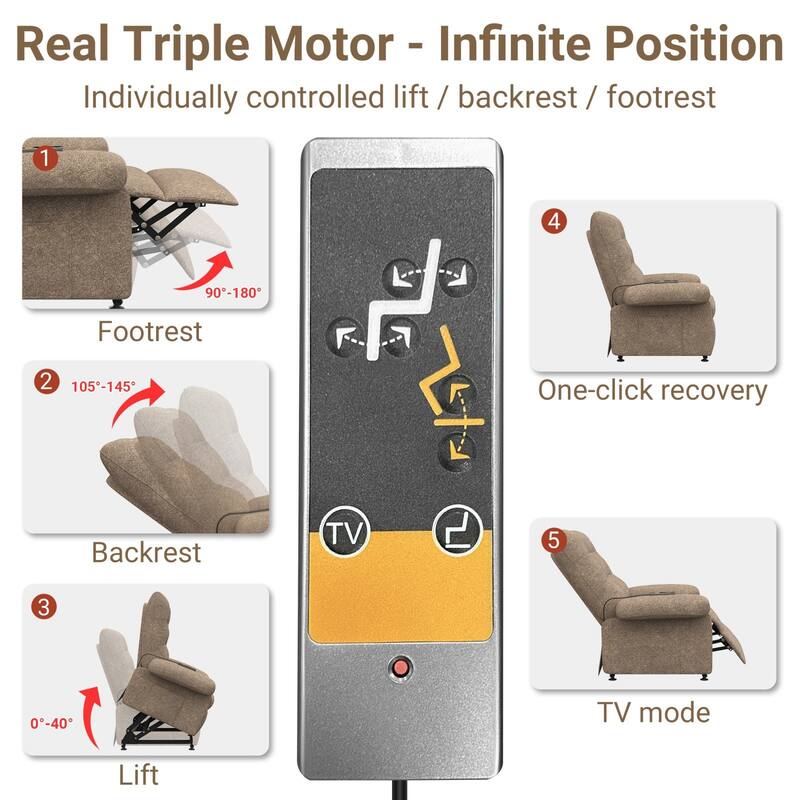 Power Lift Recliner Chair W/Remote Control And Side Pocket For Elderly