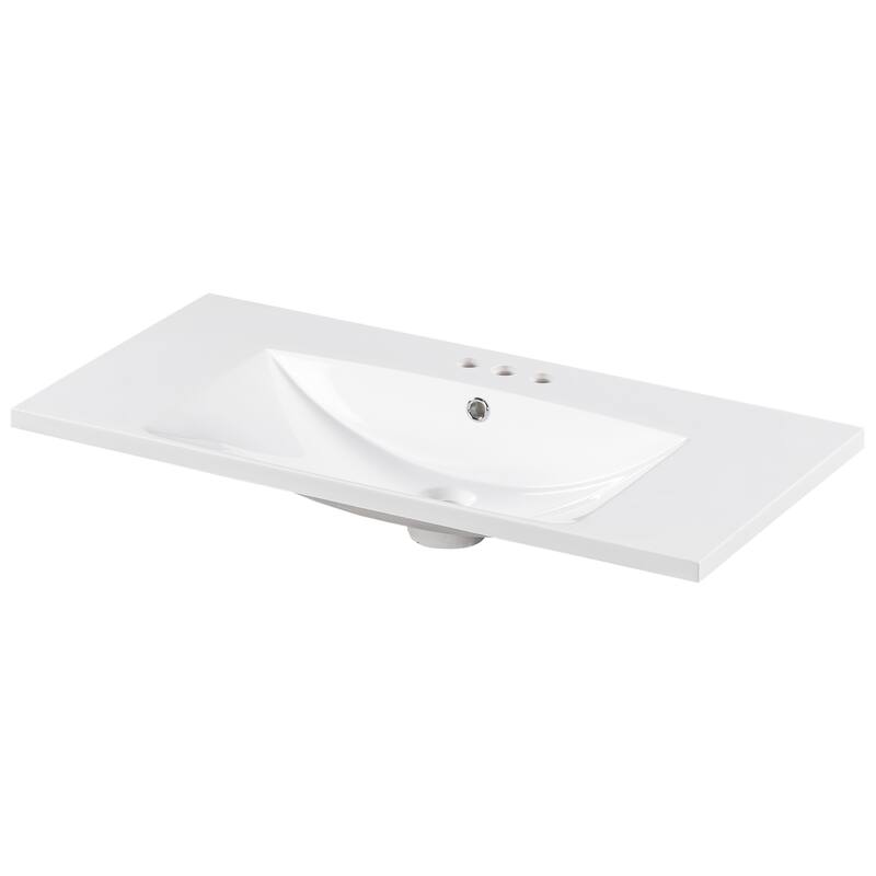 Roomfitters 36x18" Rectangular Bathroom Vanity Top Resin Sink, 3 Hole Countertop Basin for 4" Faucet, White