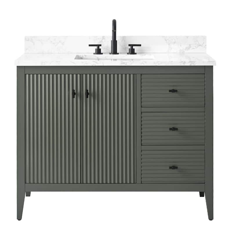 Vanity Art 42" Single Sink Bathroom Vanity Cabinet with Engineered Marble Countertop