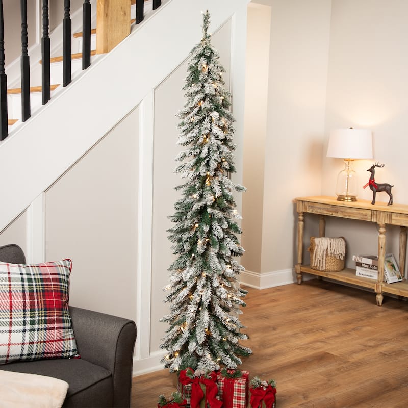 Pre-Lit Pencil Flocked Alpine Artificial Christmas Tree - 6' - Clear Lights - 6 Foot