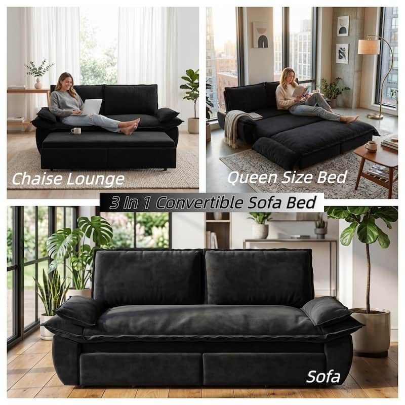 Homy Casa 73.2''/94.5" Queen/King Pull Out Sofa Bed, 3-in-1 Corduroy/Velvet Sleeper Couch