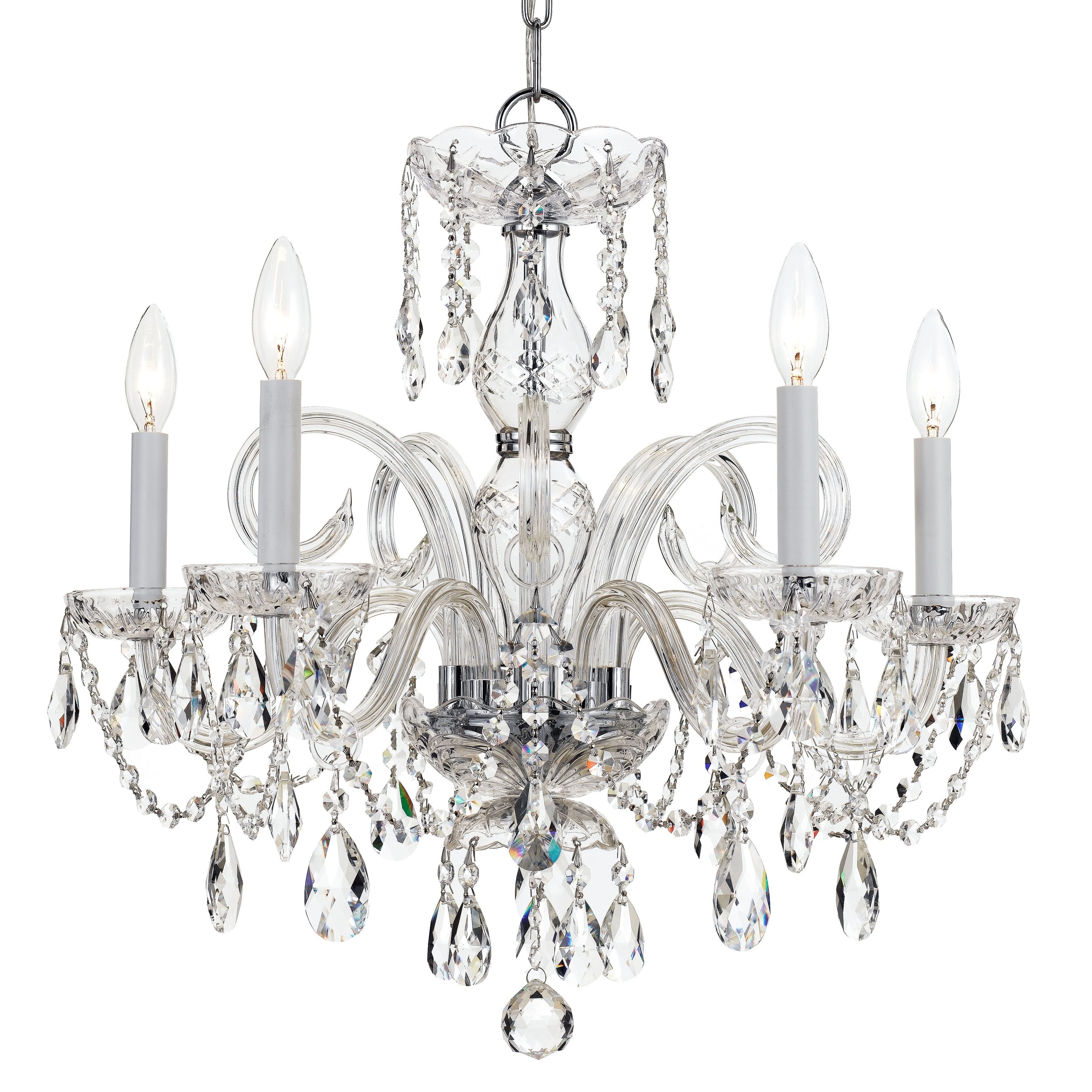 Traditional Crystal 5 Light Swarovski Strass Crystal Chrome Chandelier - 22'' W x 21'' H
