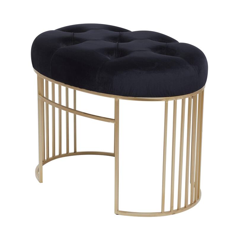 White, Black or Gray Velvet Tufted Home Bench with Gold Metal Legs