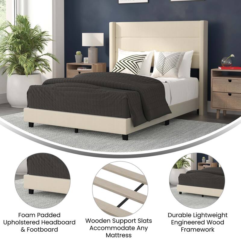 Upholstered Platform Bed with Wingback Headboard