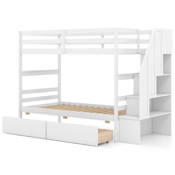 slide 2 of 30, Costway Twin Over Twin Bunk Bed with Storage Stairs & Drawers - See Details