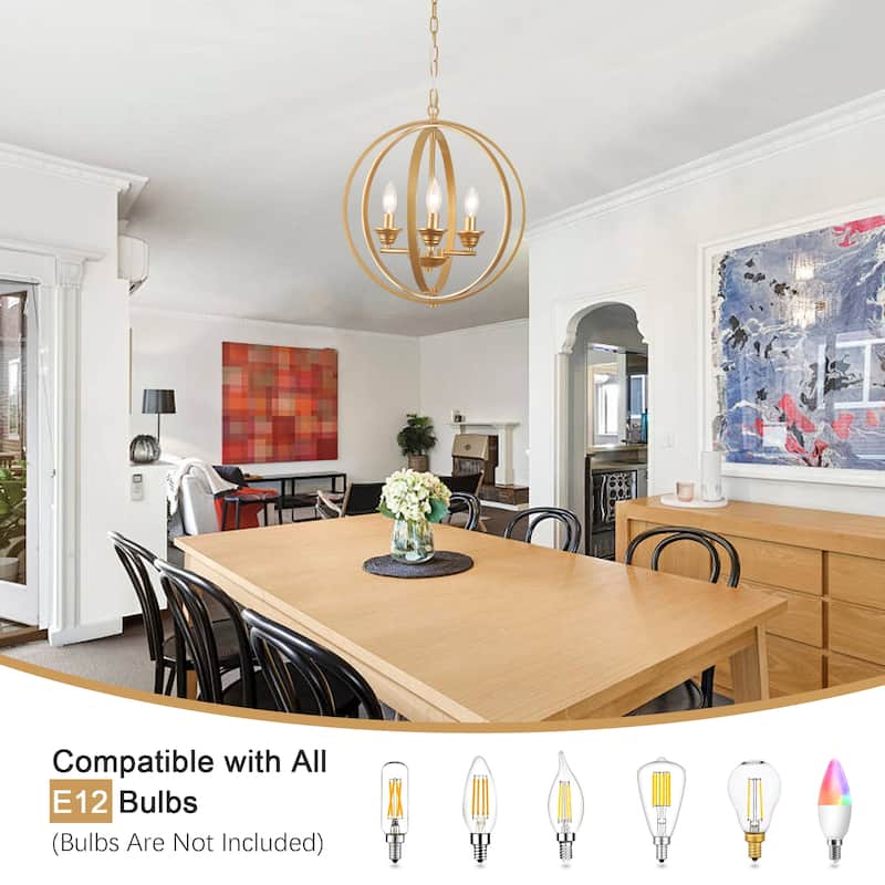 3 - Light Industrial Metal Orb Hanging Chandelier with Adjustable Chain