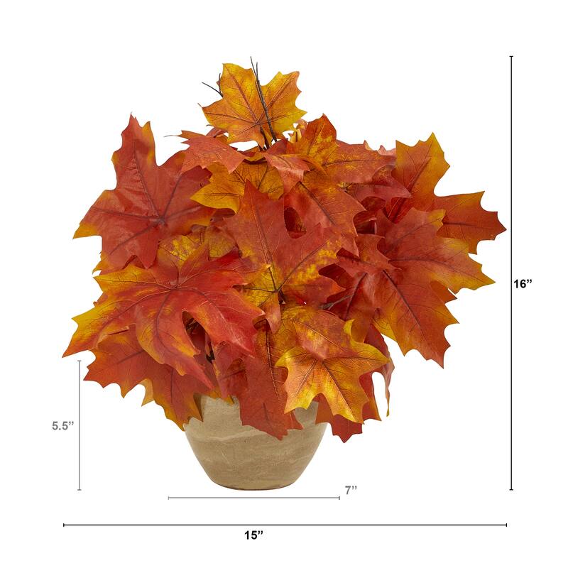 16" Maple Leaves Artificial Fall Harvest Plant in Decorative Planter
