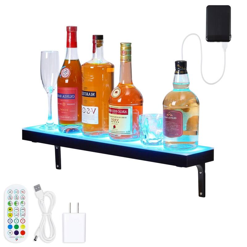 24 In LED Light-Up Wine Bottle Display Rack, Wall-Mounted Acrylic - Multi-Color