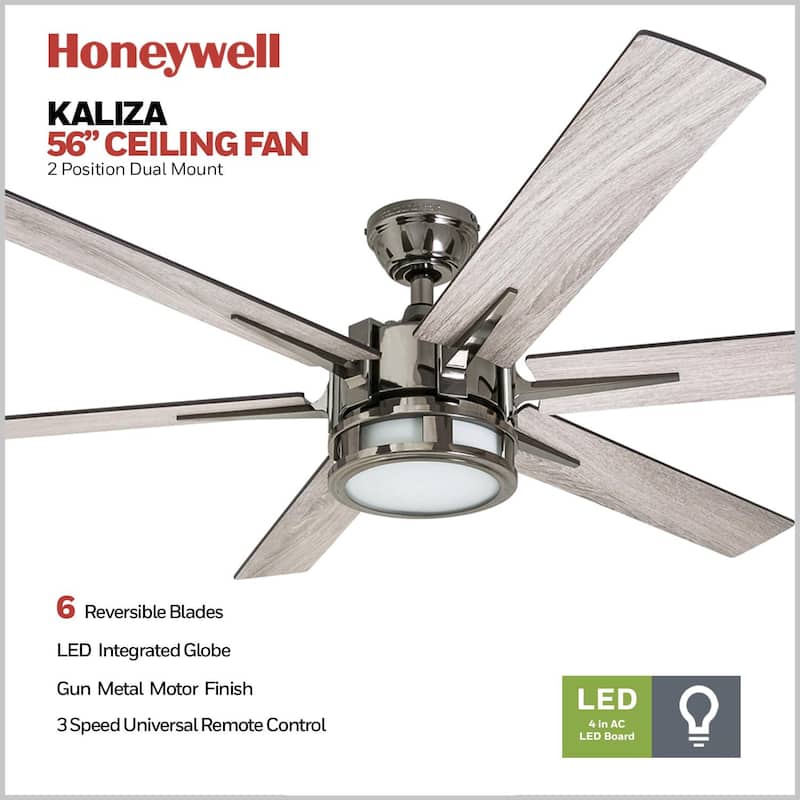 56" Honeywell Kaliza Modern Gun Metal Indoor Ceiling Fan with Light & Remote Control - 56-inch