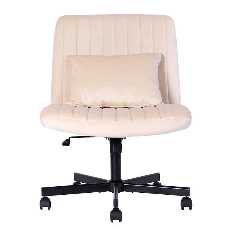 Velvet Criss Cross Armless Office Chair with Wheels - Versatile for Home Office, Meditation & Makeup - Beige