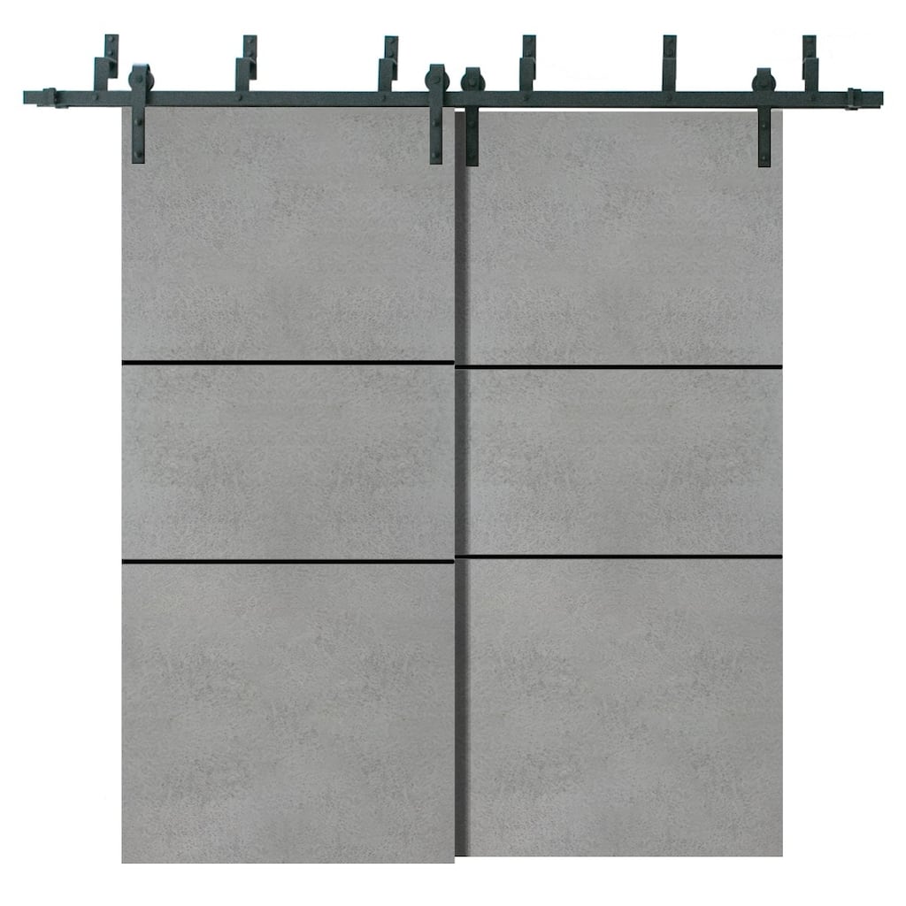 Barn Bypass Doors 72 x 80 Planum 0014 Concrete with Sturdy 6.6ft