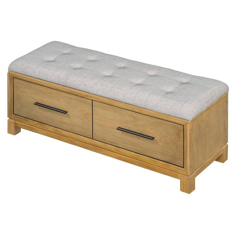 Upholstered Storage Bench for Entryway, Modern Wood Shoe Bench with Removable Cushion, Lift-Up Lid for Living Room