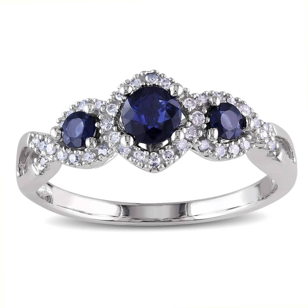 Miadora Sapphire and 1/8ct TDW Diamond 3-stone Infinity Engagement Ring in 10k White Gold
