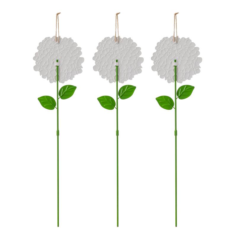Glitzhome Set of 3 Metal Dimensional Flowers Yardstake Hydrangea Pick Wall Decor