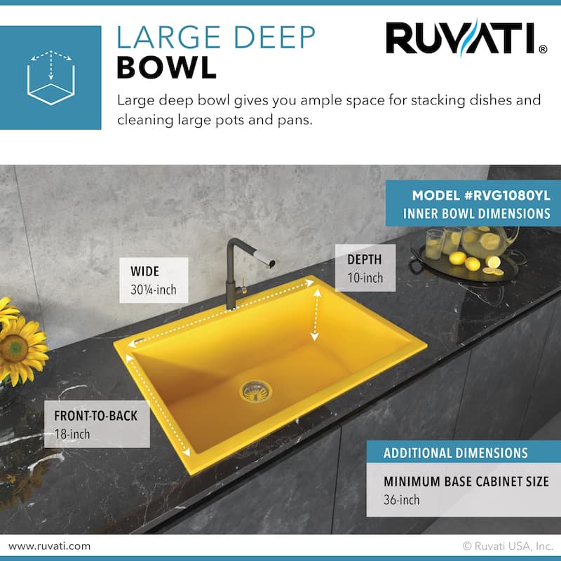Ruvati 33 x 22 inch Granite Composite Drop-in Topmount Kitchen Sink Single Bowl - Midas Yellow - RVG1080YL