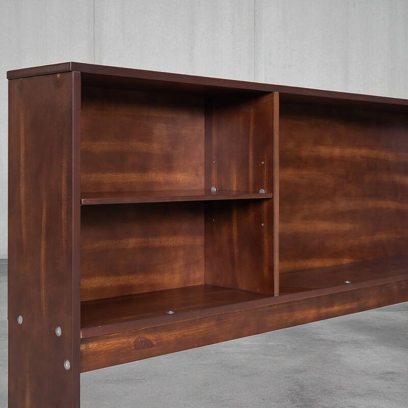 Full Size Wooden Captain Bed with Storage Shelves, 4 Drawers & 2 Cabinets, Antique Brown Finish