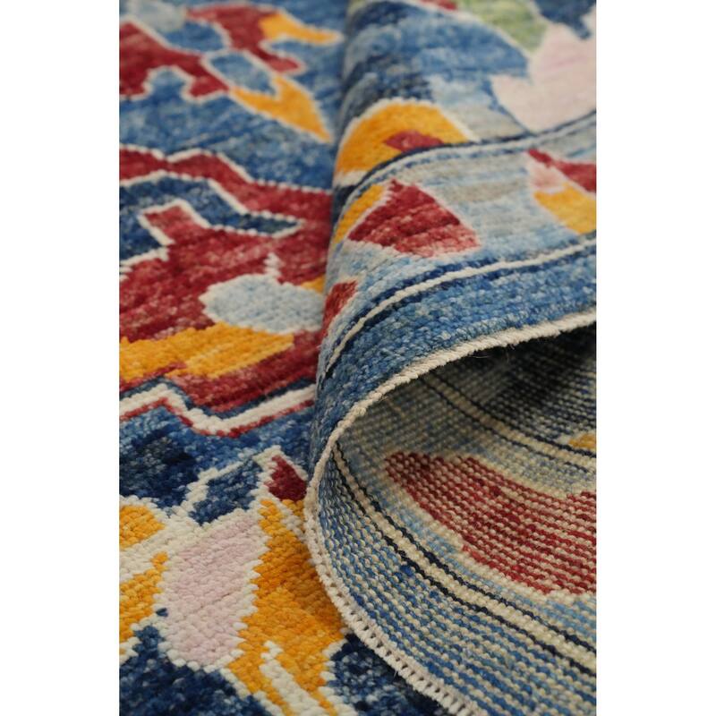 Hand Knotted Oriental 100% Wool Carpet Transitional Floral Navy Blue & Blues Oushak Area Rug - 6' 6'' X 4' 11''