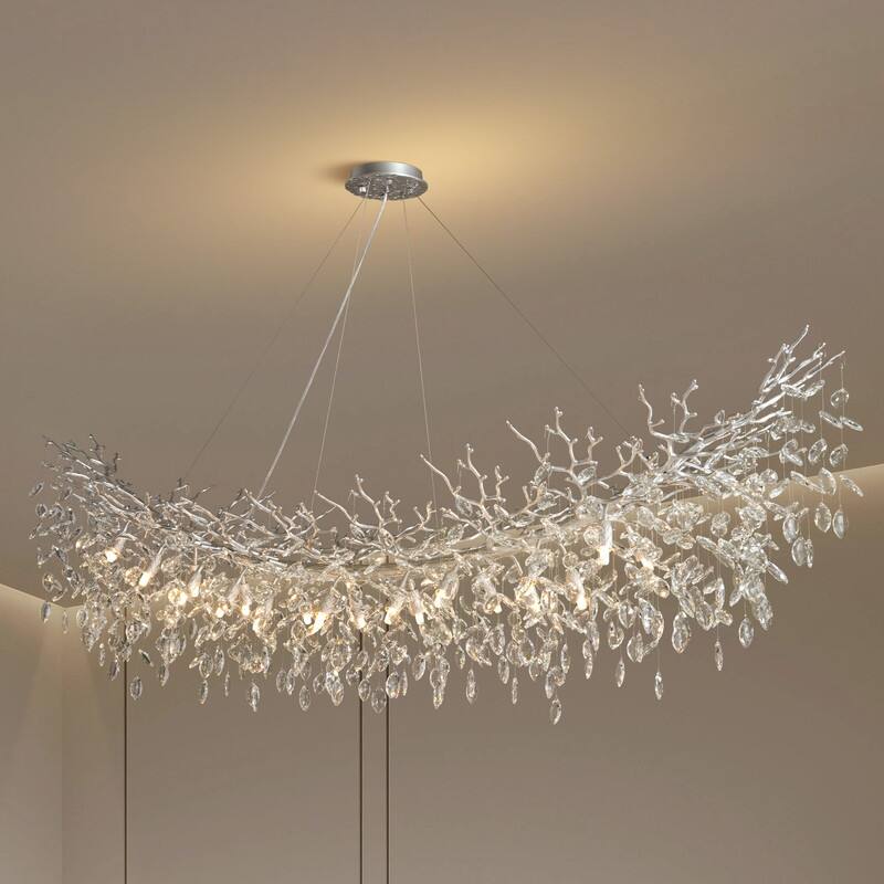 Modern Branch Crystal Linear Chandelier, 1100-1830mm Dining Pendant Light - L1830 - Sliver