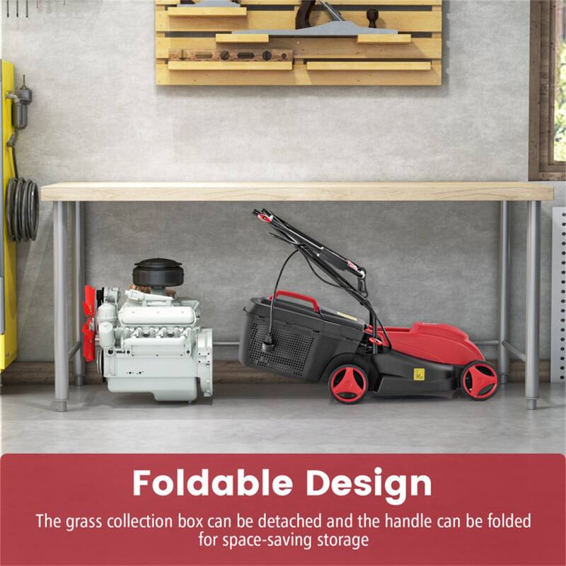 10-AMP Electric Lawn Mower with 13" Cutting Width, Adjustable Heights & 25L Grass Collection Box - 45" x 16" x 35"