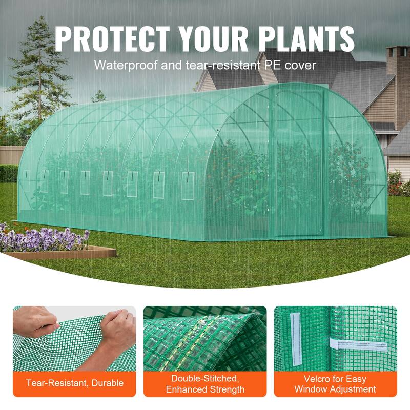Walk-in Tunnel Greenhouse, Hoop House Greenhouse Tunnel, Plant Hot House with Galvanized Steel Frame, Green PE Cover