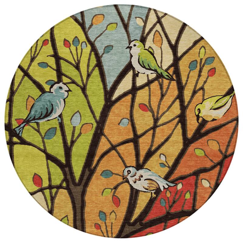 Machine Washable Indoor/ Outdoor Bird Mosaic Chantille Rug