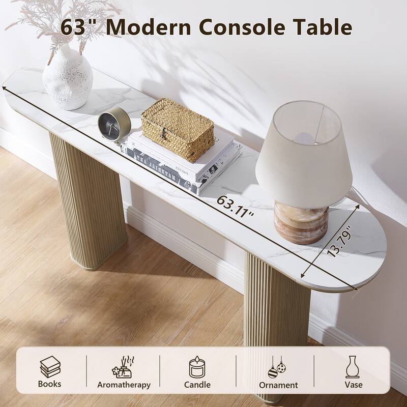 63" Modern Console Table, Entryway Table, Sofa Table with Fluted Bases