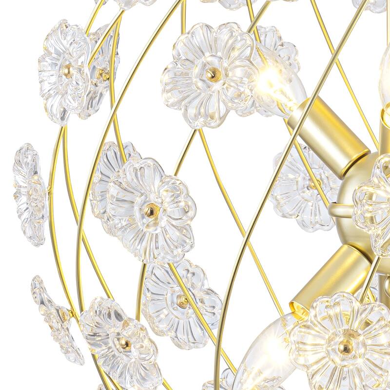 Modern 6-Light Glass Flower Globe Pendant Chandelier for Dining Room