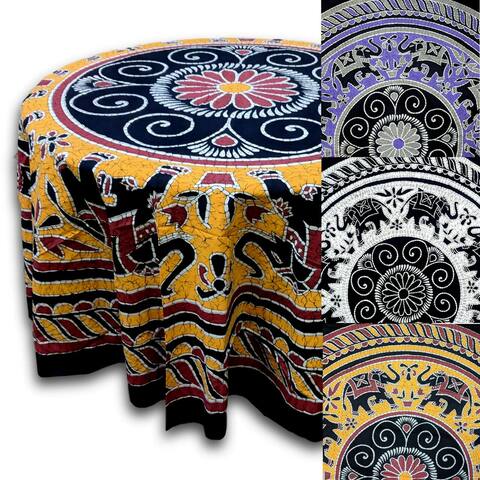 Batik Elephant Cotton Enchanting Floral Tablecloth Round