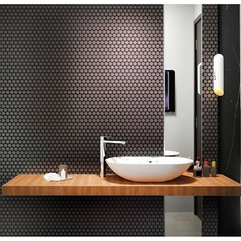 Apollo Tile 5 Pack 12-in x 12-in Anchor Gray Penny Round Glossy Finished Glass Mosaic Wall and Floor Tile (5 sq ft/case)