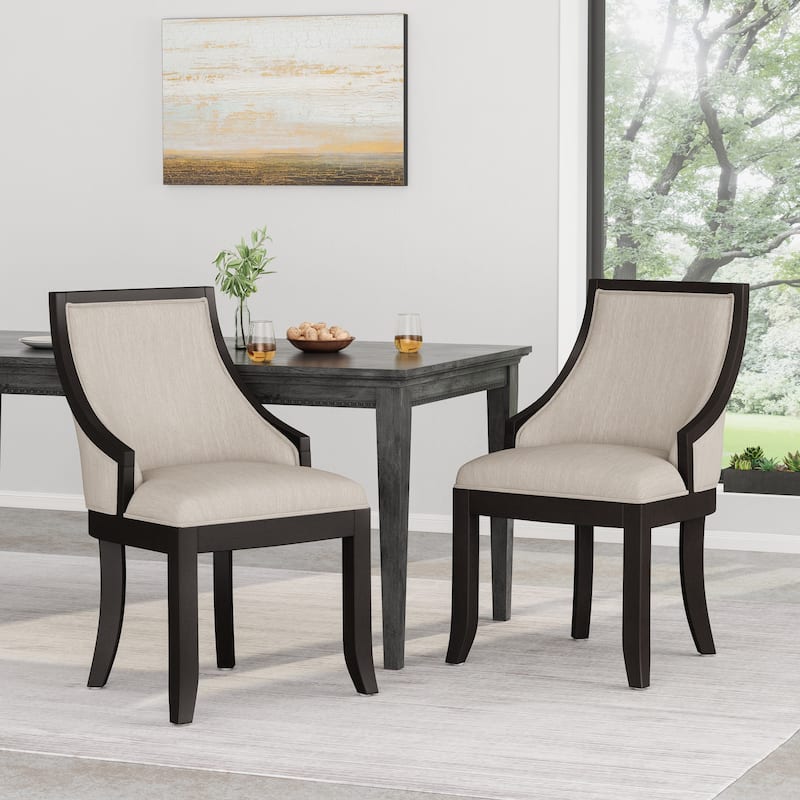 Set of 2 Fabric Upholstered Dining Chairs with Wood Legs - Beige