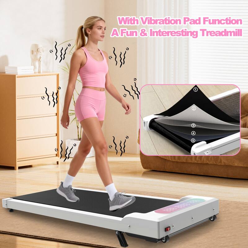 Foldable Treadmill with Handle Bar Incline, 2 in 1 Upgrade Portable Under Desk Walking Pad and Vibration Pad with Remote Control