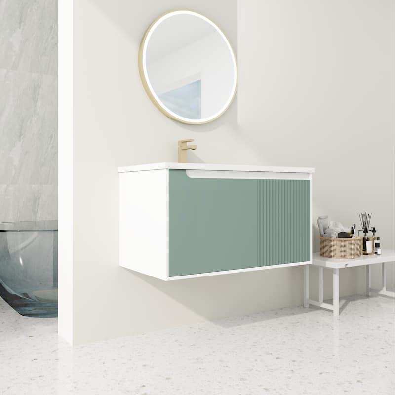 36"Wall-Mounted Bathroom Vanity with Ceramic Sink