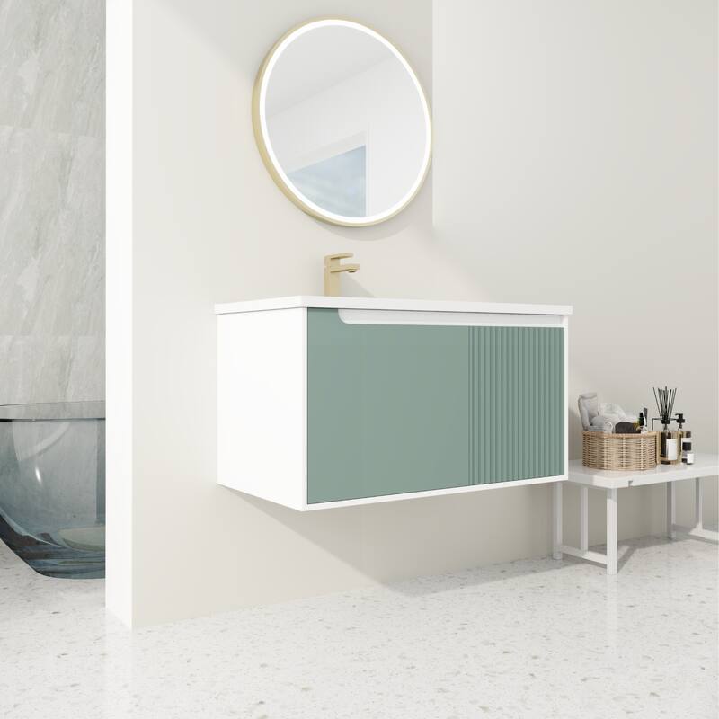 36 '' Wall-Mounted Bathroom Vanity with Ceramic Sink, Bathroom Vanity with Soft Close Door